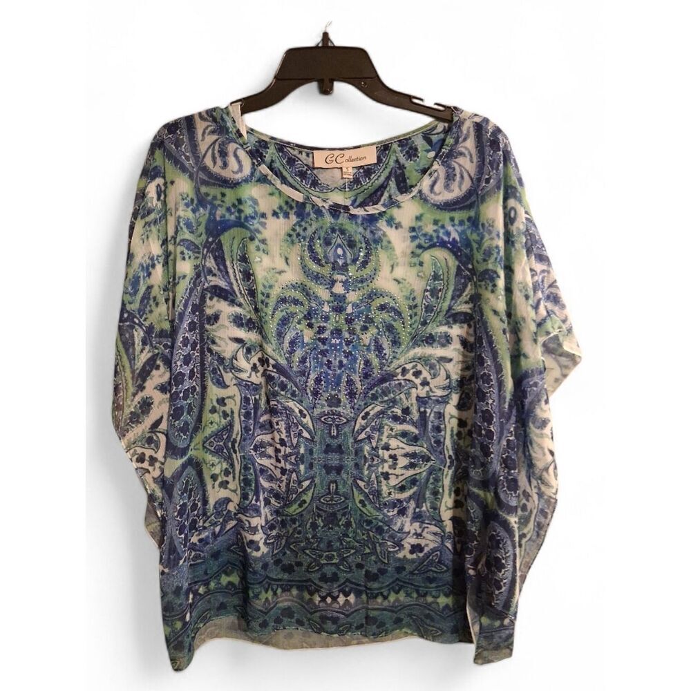 G COLLECTION Blue Green Paisley With Blue And Silver Rhinestones Size Small New